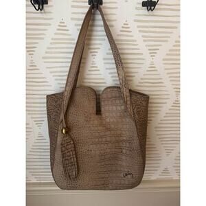 Velez Leather Embossed Tote Bag Purse Taupe Handmade Columbia Shoulder